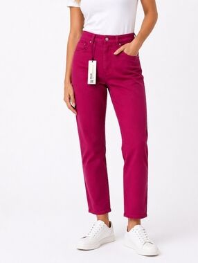 Zara Women’s Straight Fit Hot Pink Jeans Pants High Rise Ankle NWT EUR 38 USA 30